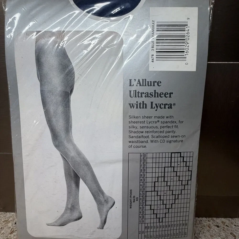 VTG Christian Dior Pantyhose NIP Rare Blue Chambray Size 3 Large
